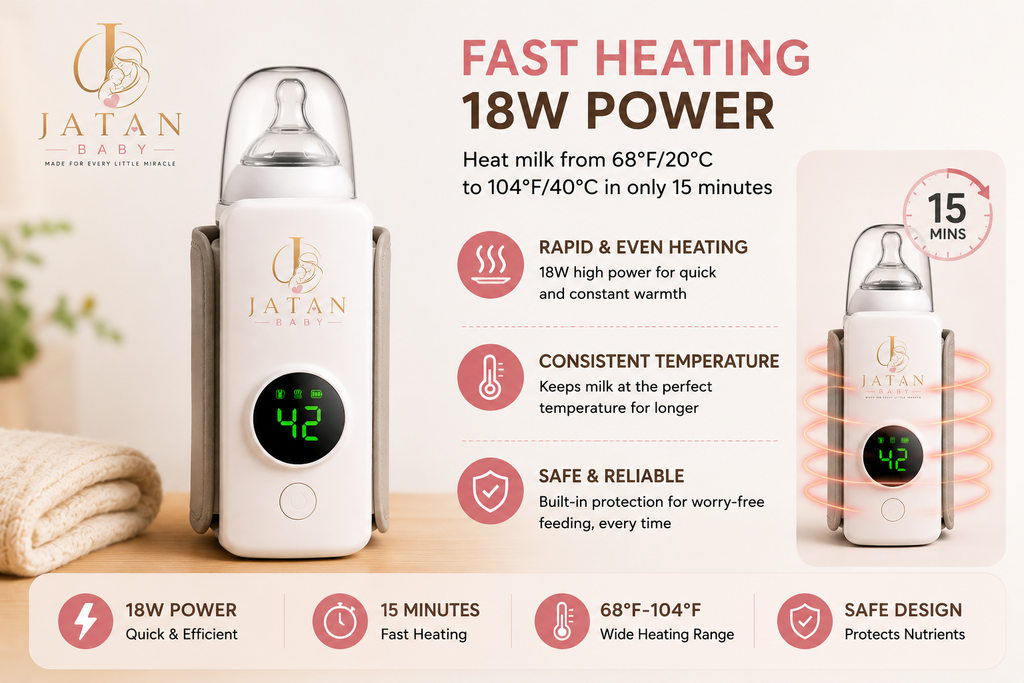 JATAN BABY Portable Baby Bottle Warmer – USB Rechargeable, Smart Temperature Control, 6 Heat Levels