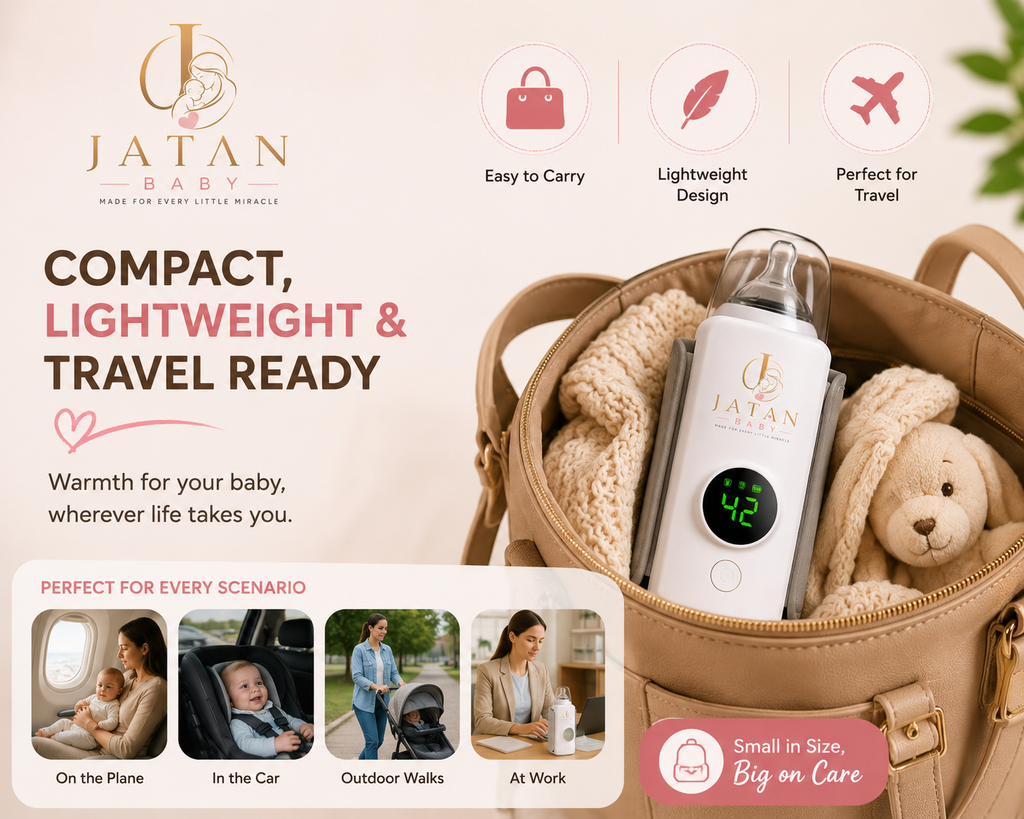 JATAN BABY Portable Baby Bottle Warmer – USB Rechargeable, Smart Temperature Control, 6 Heat Levels